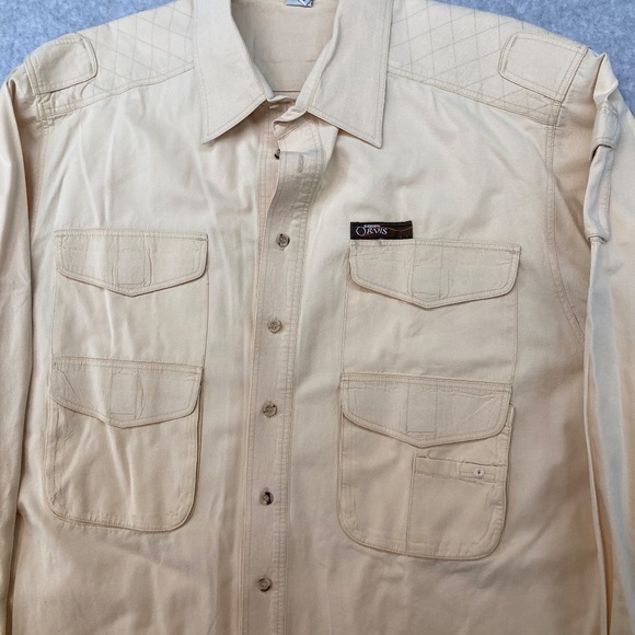 Vintage Orvis XXL Cream Khaki Safari Hunting Shirt Long Sleeve Button Up (Lot #2 - Picture 2 of 8